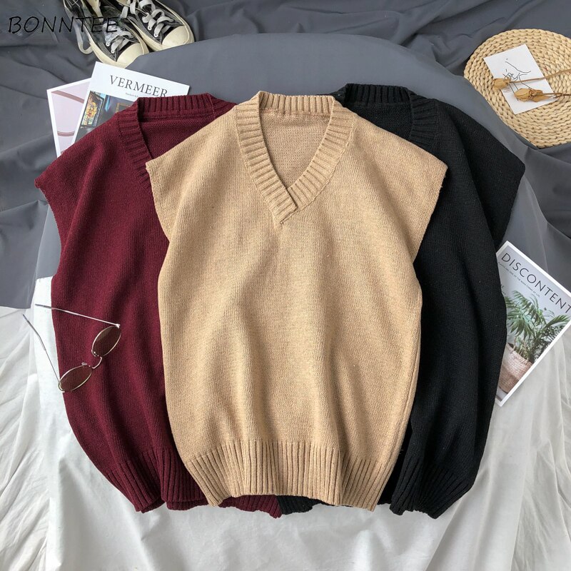 Vest Men Knitting Couple Clothes All-match BF Hot  Streetwear Teens Simple Popular Fashion New Arrival Ins Male Soli